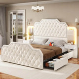 Leather Upholstered Bed Frame With Storage Drawers And LED Charging - Sleep Galleria