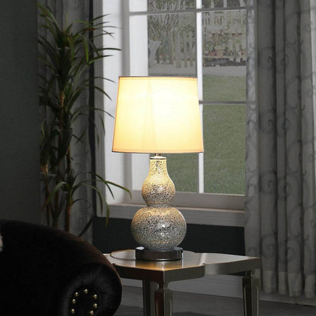 Mirror Glass Mosaic Polyresin White Semi-Drum Table Lamp - Sleep Galleria