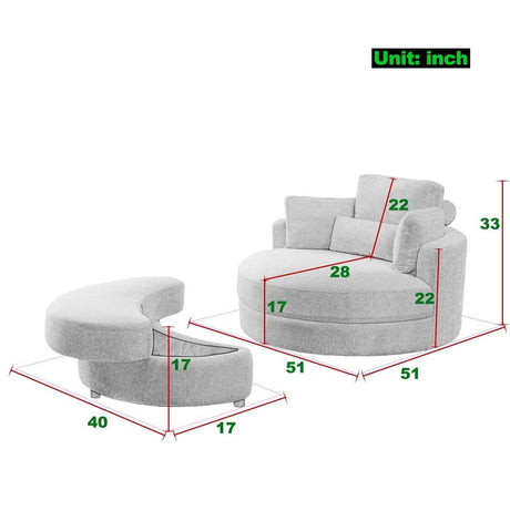 Modern Swivel Fabric Accent Chair With Storage Ottoman - Sleep Galleria