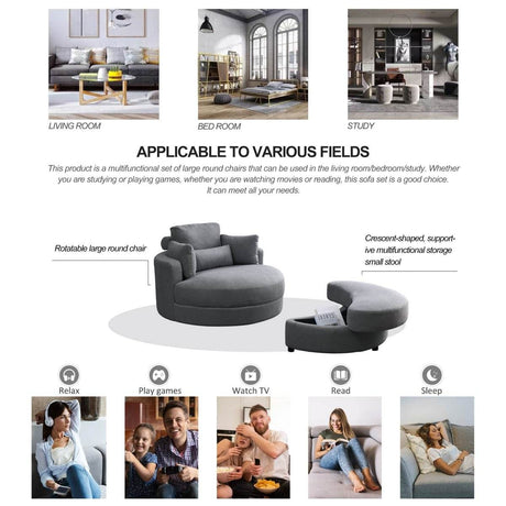 Modern Swivel Fabric Accent Chair With Storage Ottoman - Sleep Galleria
