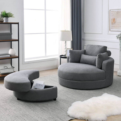 Modern Swivel Fabric Accent Chair With Storage Ottoman - Sleep Galleria