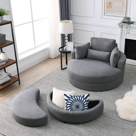 Modern Swivel Fabric Accent Chair With Storage Ottoman - Sleep Galleria