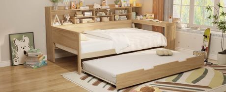 Multi - Functional Wooden Twin Bed With Trundle And Desk - Veluna - Sleep Galleria