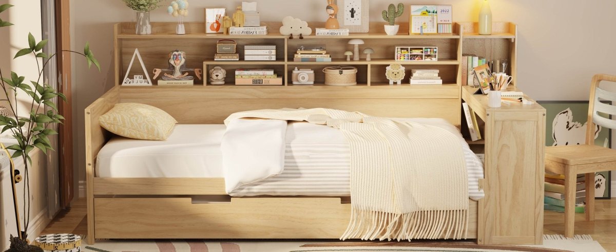Multi - Functional Wooden Twin Bed With Trundle And Desk - Veluna - Sleep Galleria