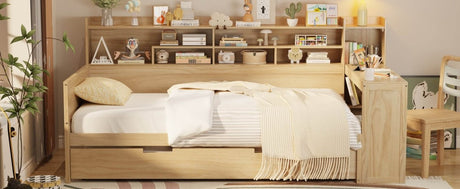 Multi - Functional Wooden Twin Bed With Trundle And Desk - Veluna - Sleep Galleria