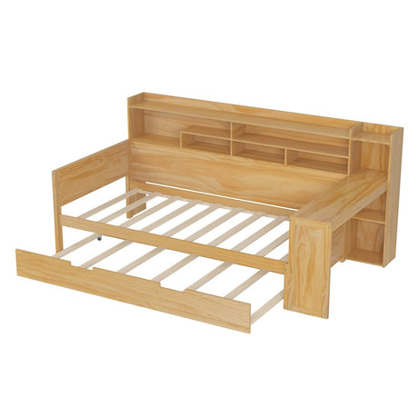 Multi - Functional Wooden Twin Bed With Trundle And Desk - Veluna - Sleep Galleria