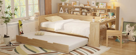 Multi - Functional Wooden Twin Bed With Trundle And Desk - Veluna - Sleep Galleria