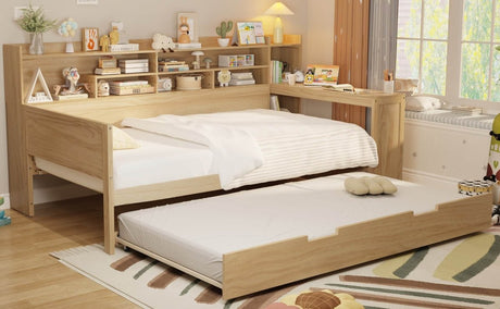 Multi - Functional Wooden Twin Bed With Trundle And Desk - Veluna - Sleep Galleria