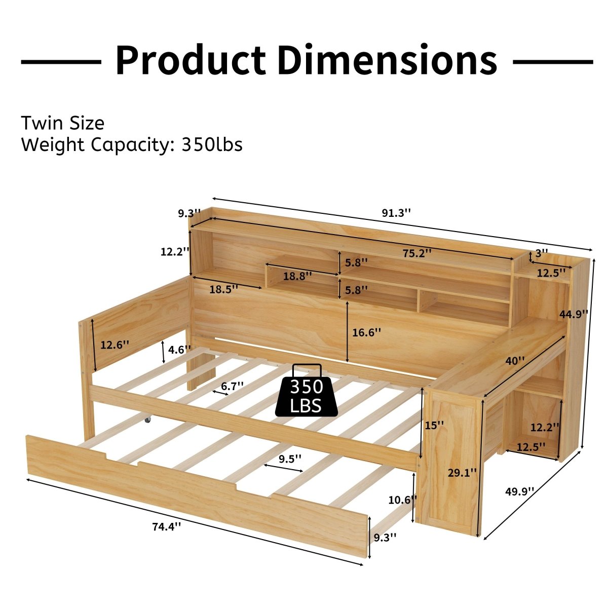 Multi - Functional Wooden Twin Bed With Trundle And Desk - Veluna - Sleep Galleria