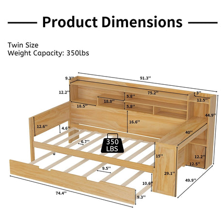 Multi - Functional Wooden Twin Bed With Trundle And Desk - Veluna - Sleep Galleria