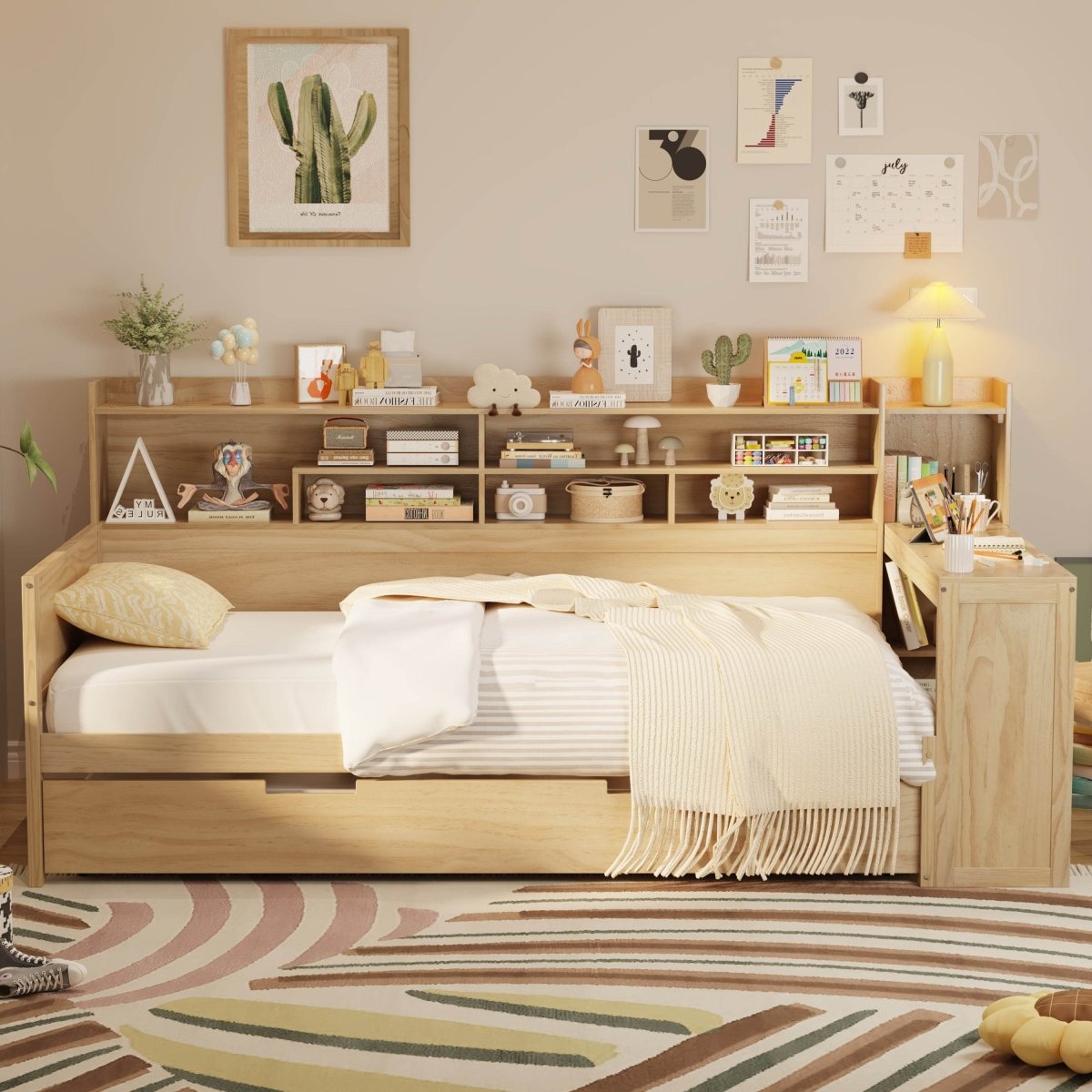 Multi - Functional Wooden Twin Bed With Trundle And Desk - Veluna - Sleep Galleria