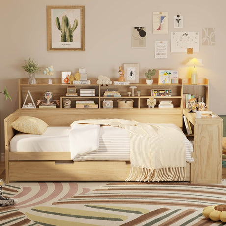 Multi - Functional Wooden Twin Bed With Trundle And Desk - Veluna - Sleep Galleria