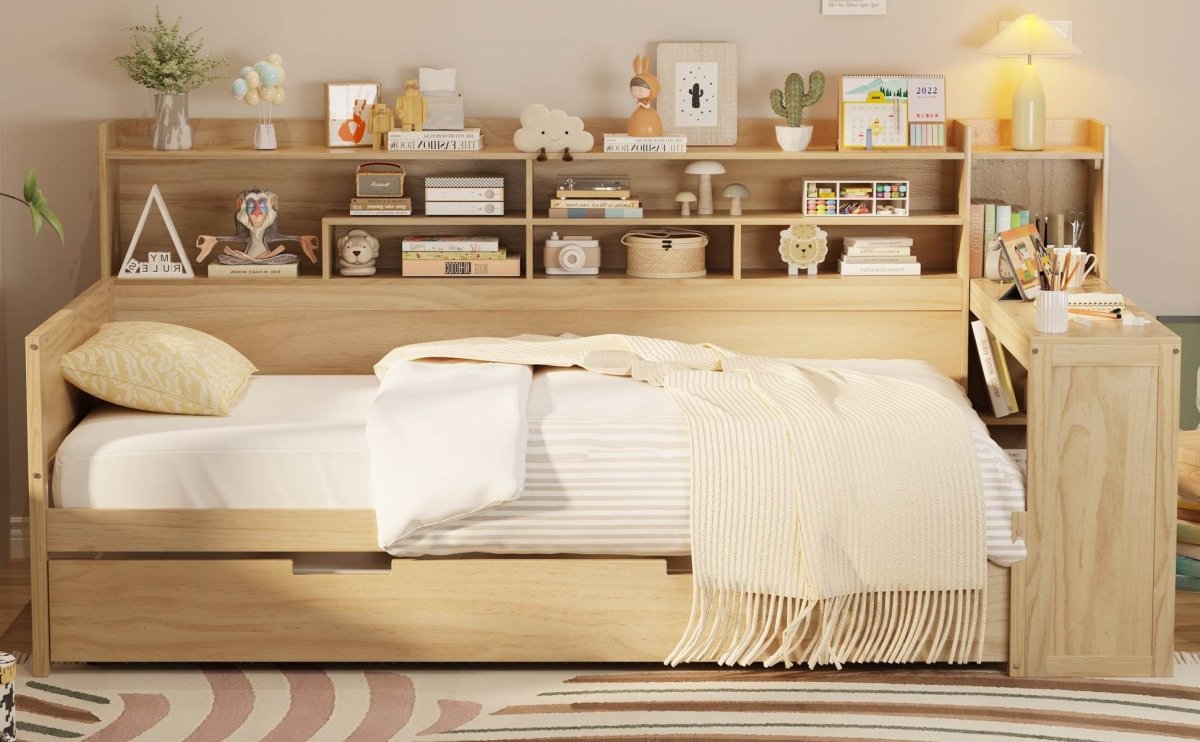 Multi - Functional Wooden Twin Bed With Trundle And Desk - Veluna - Sleep Galleria
