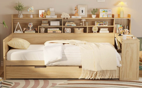 Multi - Functional Wooden Twin Bed With Trundle And Desk - Veluna - Sleep Galleria