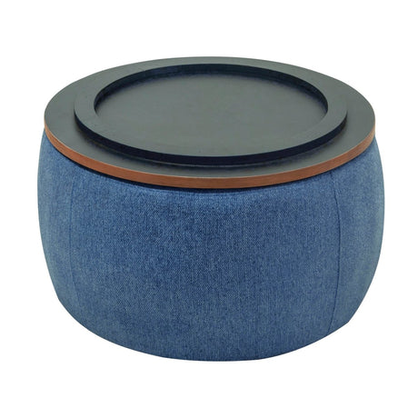 Multipurpose Navy Fabric Storage Ottoman With Removable Top - Veluna - Sleep Galleria