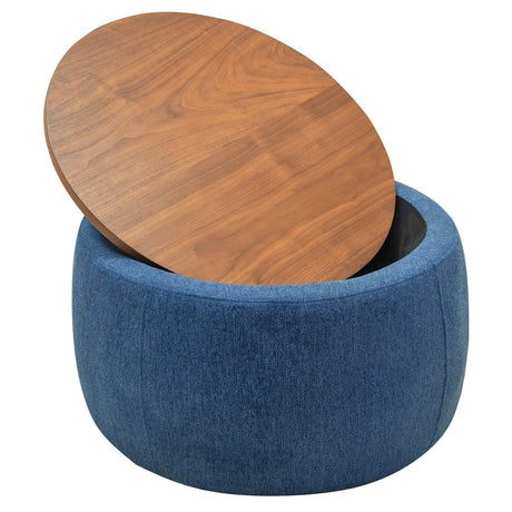 Multipurpose Navy Fabric Storage Ottoman With Removable Top - Veluna - Sleep Galleria