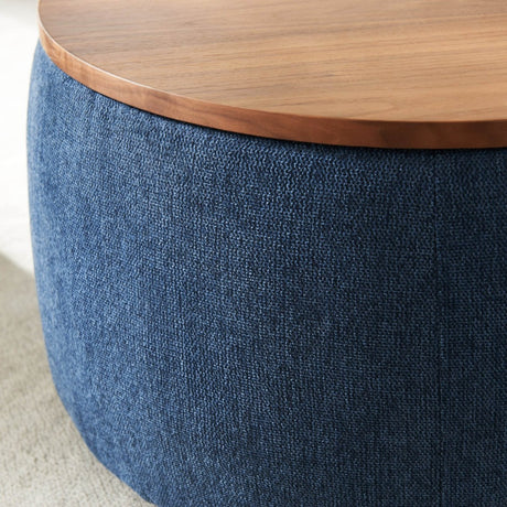Multipurpose Navy Fabric Storage Ottoman With Removable Top - Veluna - Sleep Galleria