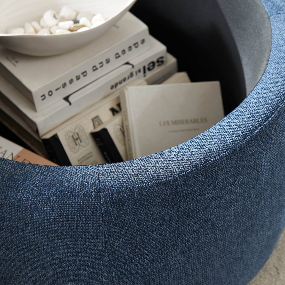 Multipurpose Navy Fabric Storage Ottoman With Removable Top - Sleep Galleria
