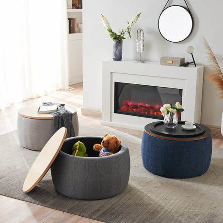 Multipurpose Navy Fabric Storage Ottoman With Removable Top - Veluna - Sleep Galleria