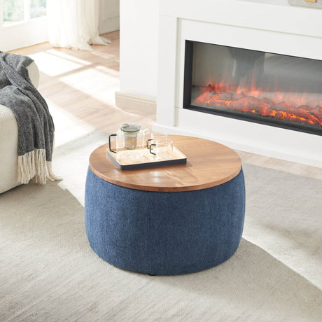 Multipurpose Navy Fabric Storage Ottoman With Removable Top - Veluna - Sleep Galleria