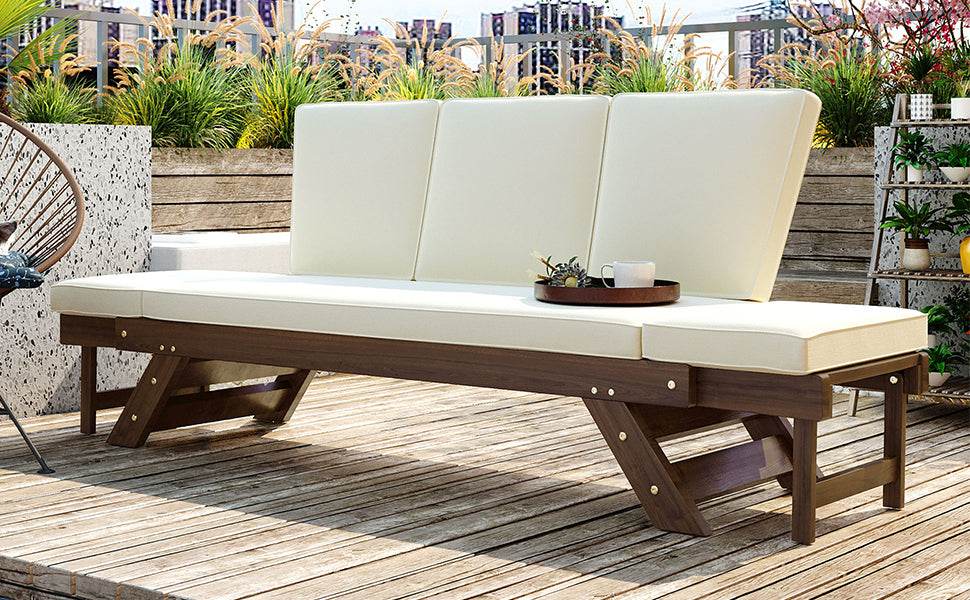 Outdoor Adjustable Acacia Wood Patio Daybed With Cushions - Sleep Galleria