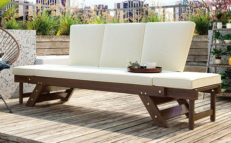 Outdoor Adjustable Acacia Wood Patio Daybed With Cushions - Sleep Galleria