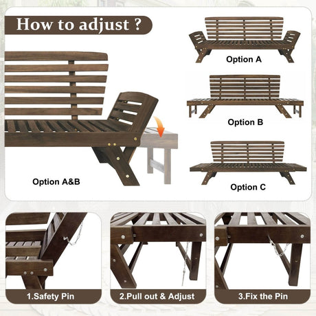 Outdoor Adjustable Acacia Wood Patio Daybed With Cushions - Sleep Galleria
