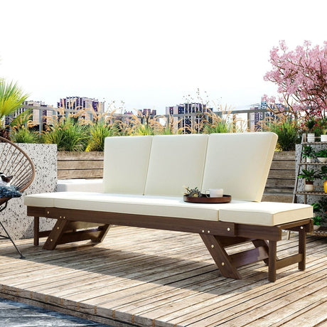 Outdoor Adjustable Acacia Wood Patio Daybed With Cushions - Sleep Galleria