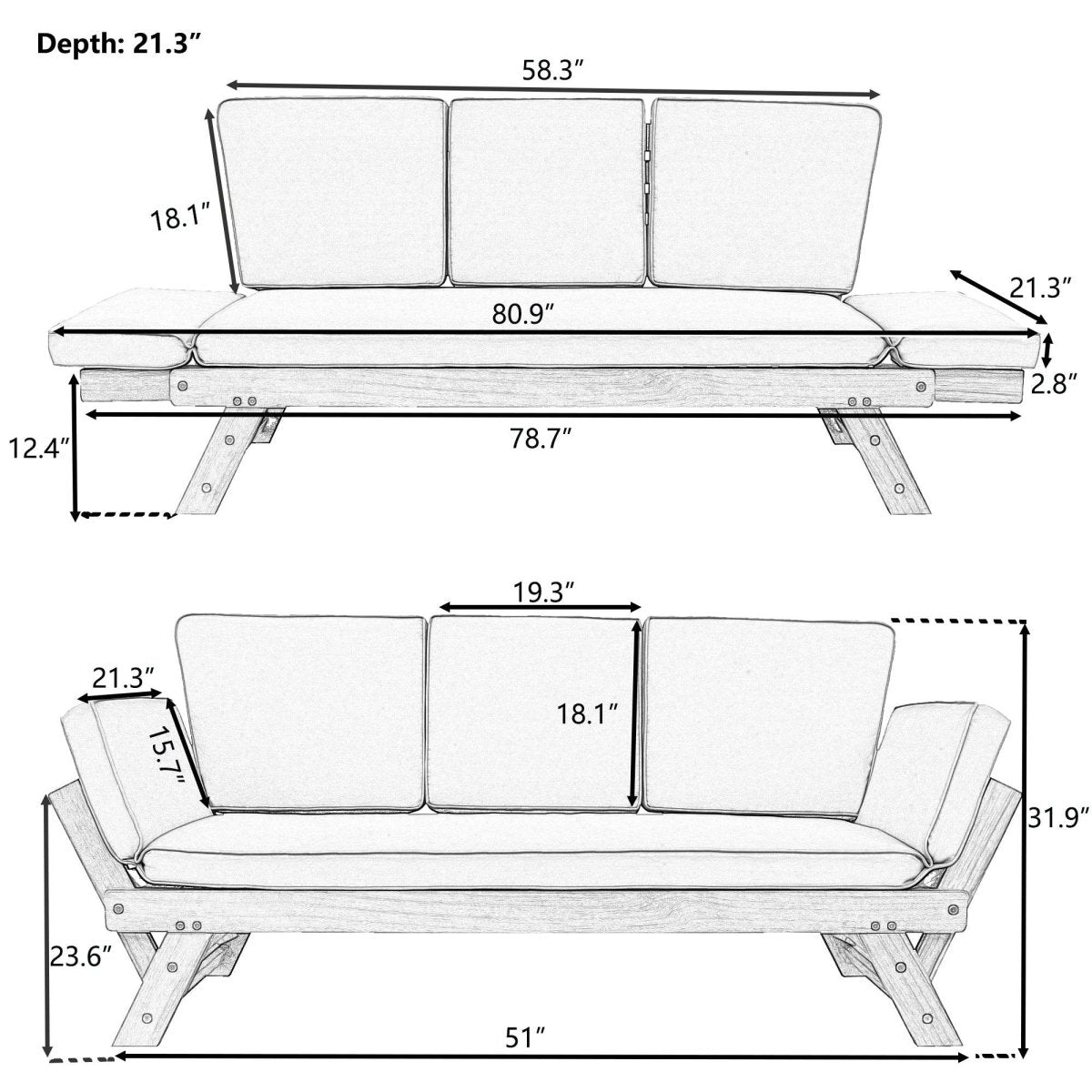 Outdoor Adjustable Acacia Wood Patio Daybed With Cushions - Sleep Galleria