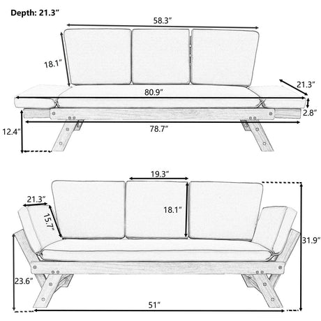 Outdoor Adjustable Acacia Wood Patio Daybed With Cushions - Sleep Galleria