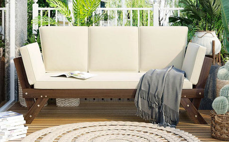Outdoor Adjustable Acacia Wood Patio Daybed With Cushions - Sleep Galleria