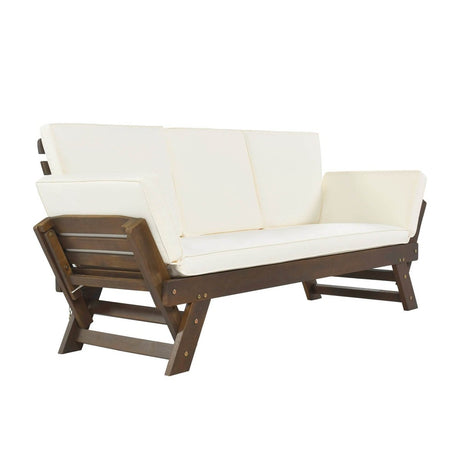 Outdoor Adjustable Acacia Wood Patio Daybed With Cushions - Sleep Galleria