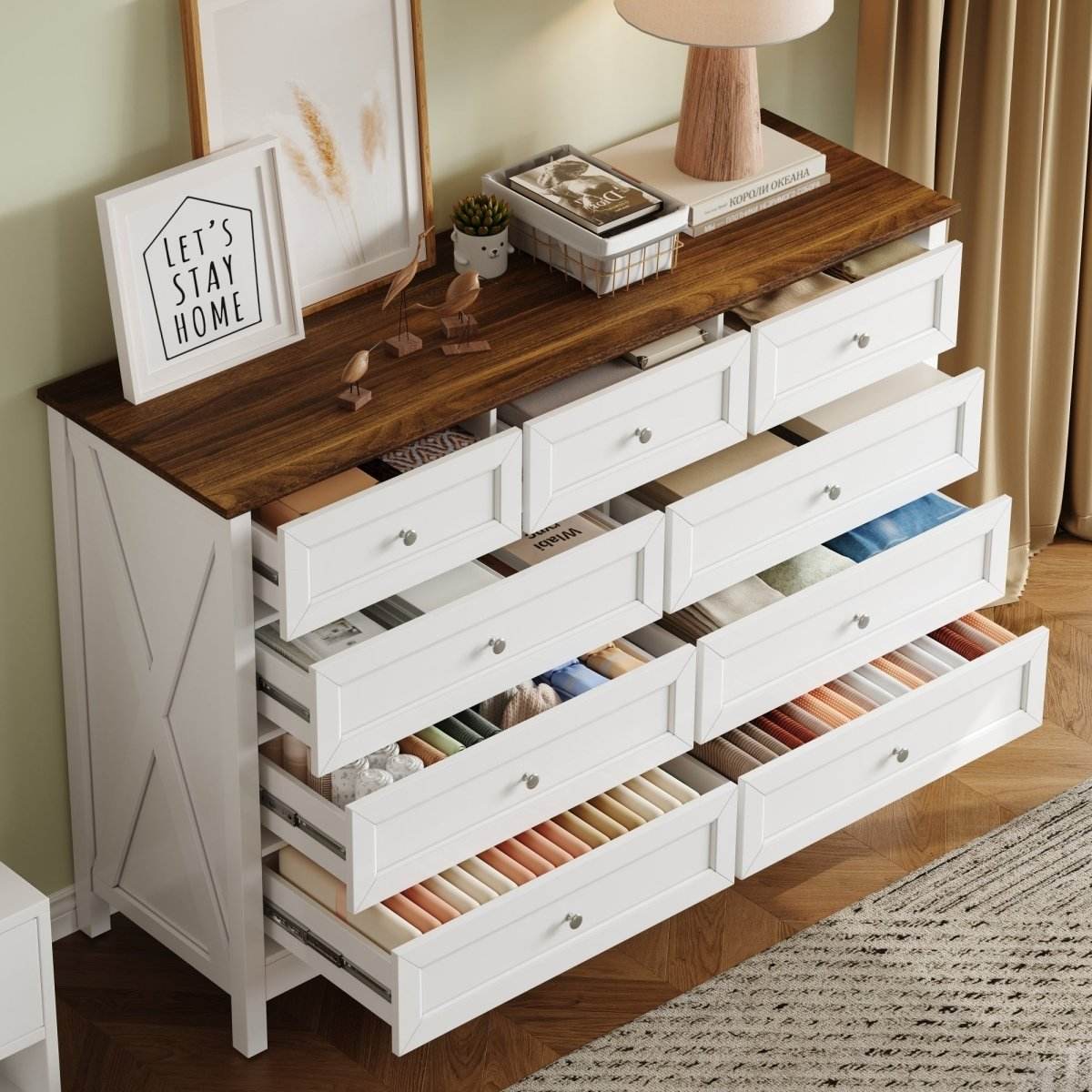 Rustic White Wood Storage Dresser With 9 Drawers - Sleep Galleria