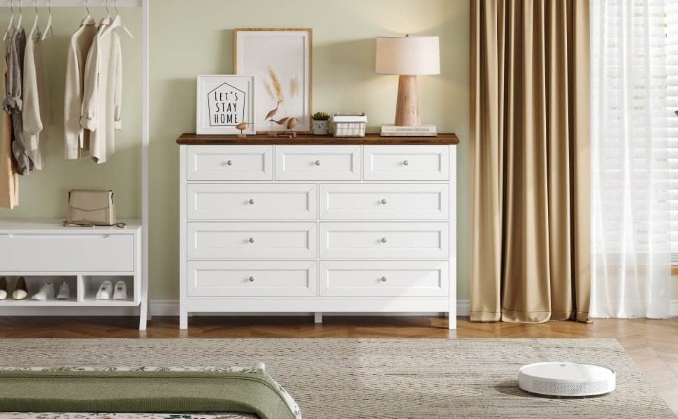Rustic White Wood Storage Dresser With 9 Drawers - Sleep Galleria