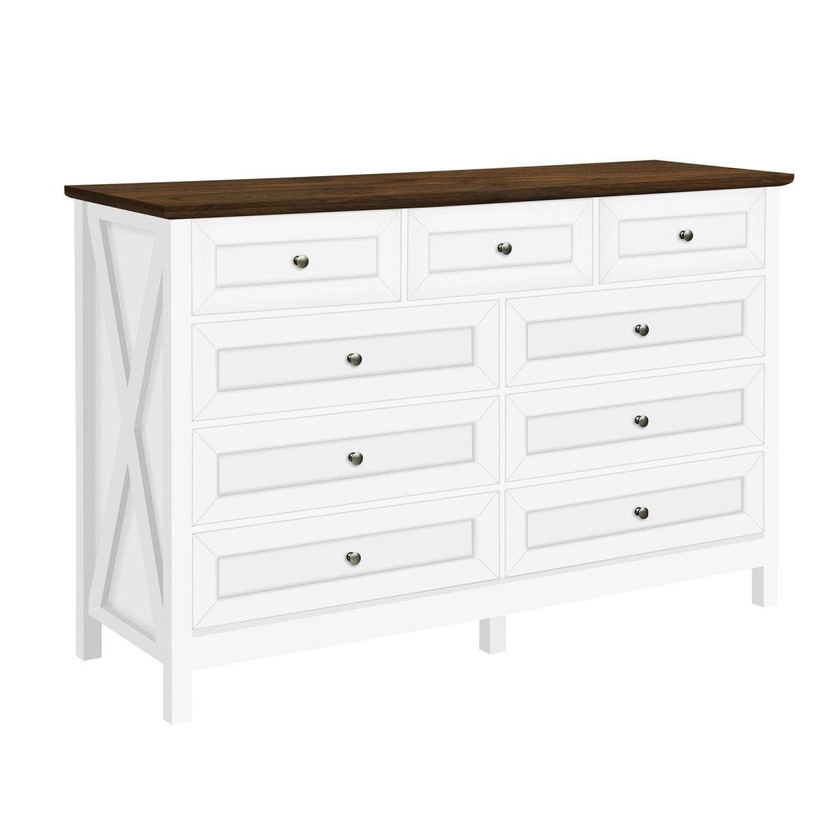 Rustic White Wood Storage Dresser With 9 Drawers - Sleep Galleria