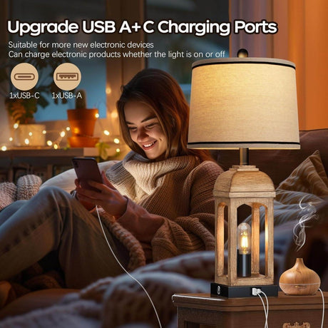 Set Of 2 Rustic Farmhouse Table Lamps With Nightlight - Veluna - Sleep Galleria