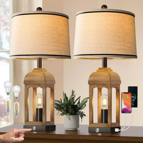 Set Of 2 Rustic Farmhouse Table Lamps With Nightlight - Veluna - Sleep Galleria