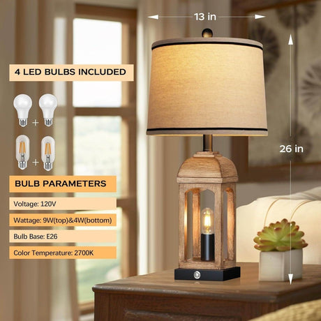 Set Of 2 Rustic Farmhouse Table Lamps With Nightlight - Veluna - Sleep Galleria