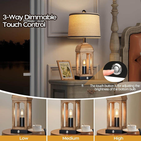 Set Of 2 Rustic Farmhouse Table Lamps With Nightlight - Veluna - Sleep Galleria