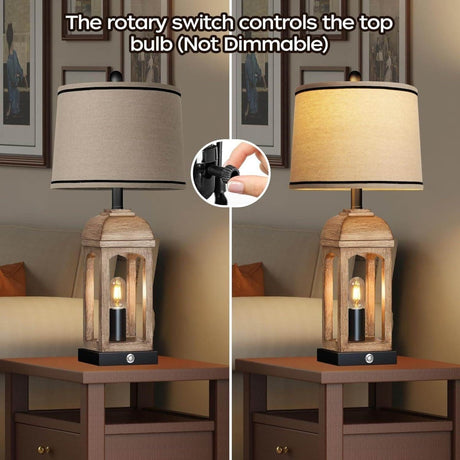 Set Of 2 Rustic Farmhouse Table Lamps With Nightlight - Veluna - Sleep Galleria