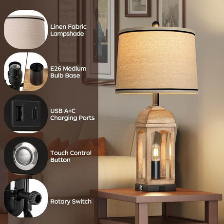 Set Of 2 Rustic Farmhouse Table Lamps With Nightlight - Veluna - Sleep Galleria