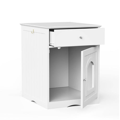 Solid Wood White Cat Litter Box Enclosure With Drawer - Sleep Galleria