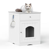 Solid Wood White Cat Litter Box Enclosure With Drawer - Sleep Galleria
