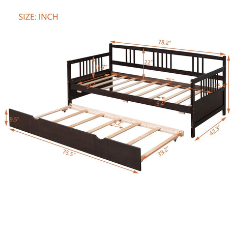 Twin Size Solid Wood Daybed With Trundle Bed - Veluna - Sleep Galleria