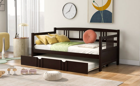 Twin Size Solid Wood Daybed With Trundle Bed - Veluna - Sleep Galleria