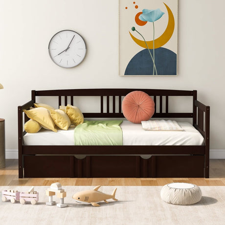 Twin Size Solid Wood Daybed With Trundle Bed - Veluna - Sleep Galleria