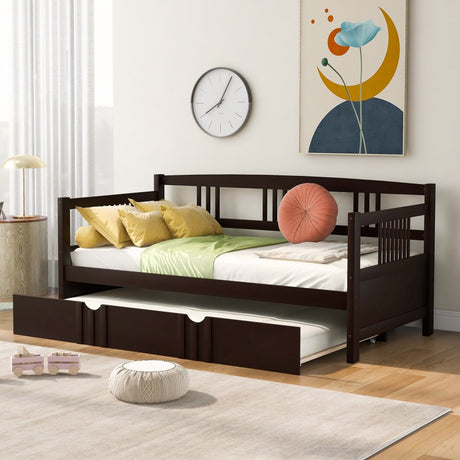 Twin Size Solid Wood Daybed With Trundle Bed - Veluna - Sleep Galleria