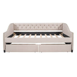Upholstered Beige Daybed With Two Storage Drawers - Sleep Galleria