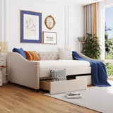 Upholstered Beige Daybed With Two Storage Drawers - Sleep Galleria