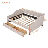Upholstered Beige Daybed With Two Storage Drawers - Sleep Galleria